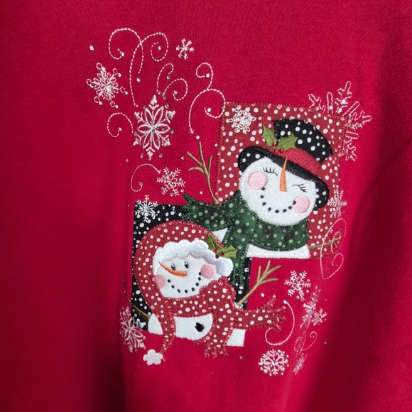 Decorated Originals Sweater Womens Size 3XL Snowman Patch Christmas Red Pullover - Picture 11 of 14